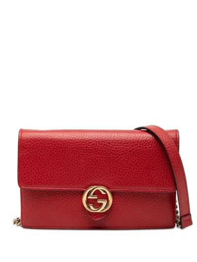 Pre-owned Gucci 2000-2015 Leather Interlocking G Dollar Wallet On Chain Crossbody Bag In Red