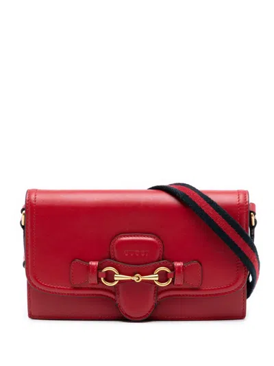 Pre-owned Gucci 2000-2015 Leather Lady Web Wallet On Strap Crossbody Bag In Red
