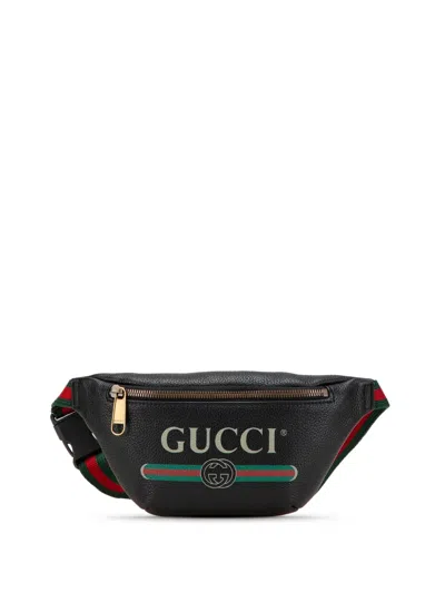 Pre-owned Gucci 2000-2015 Leather Logo Belt Bag In Black