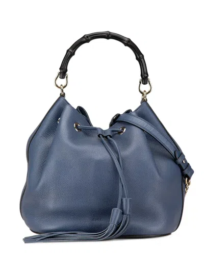 Pre-owned Gucci 2000-2015 Leather Miss Bamboo Tassel Bucket Bag In Blue