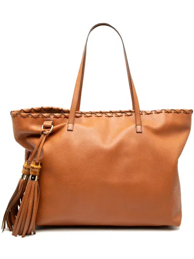 Pre-owned Gucci 2000-2015 Leather Peggy Braided Tote Bag In Brown