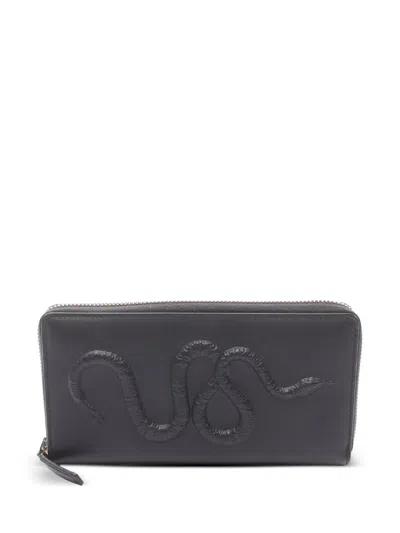 Pre-owned Gucci 2000-2015 Leather Snake Around Wallet Long Wallets In Black