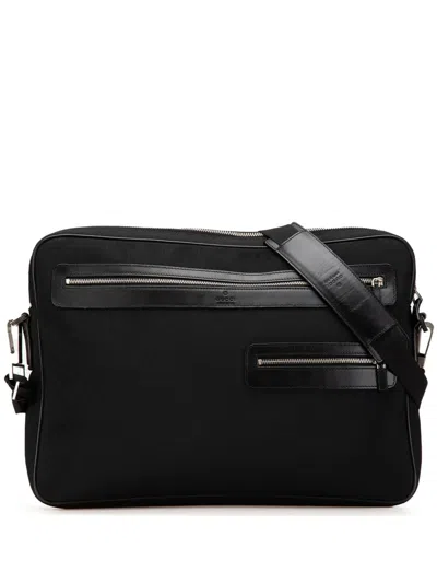 Pre-owned Gucci 2000-2015 Leather Trimmed Nylon Laptop Bag Business Bag In Black