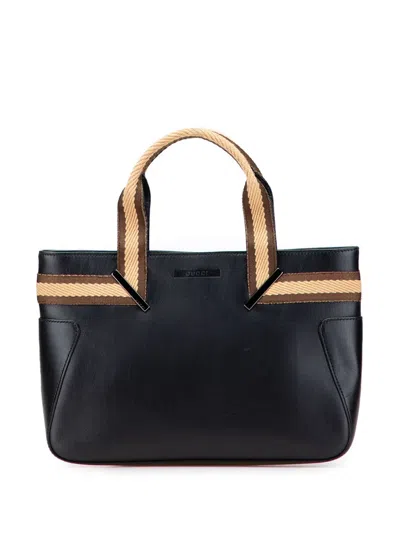 Pre-owned Gucci 2000-2015 Leather Web Handbag In Black