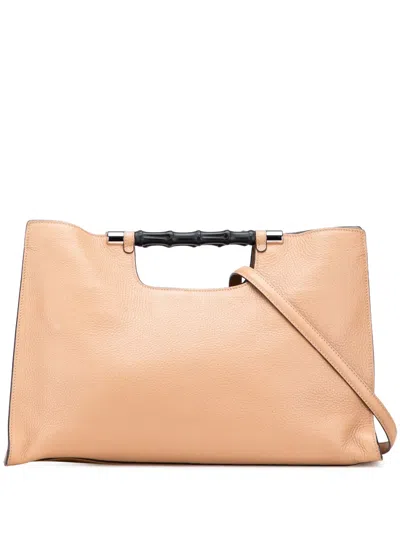 Pre-owned Gucci 2000-2015 Medium Calfskin Bamboo Daily Shopper Satchel In Brown