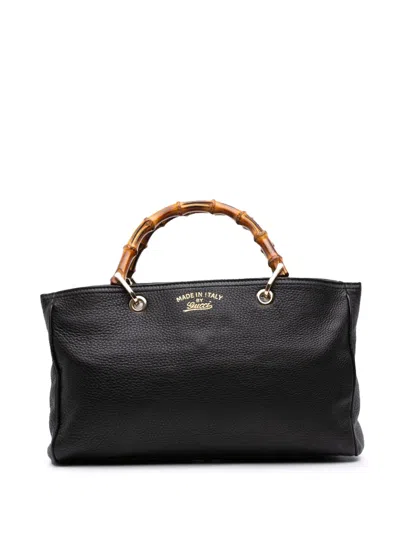 Pre-owned Gucci 2000-2015 Medium Calfskin Bamboo Shopper Satchel In Black