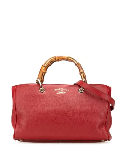 Pre-owned Gucci 2000-2015 Medium Calfskin Bamboo Shopper Satchel In Red
