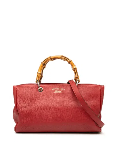 Pre-owned Gucci 2000-2015 Medium Calfskin Bamboo Shopper Satchel In Red