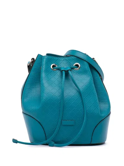 Pre-owned Gucci 2000-2015 Medium Calfskin Bright Diamante Bucket Bag In Blue