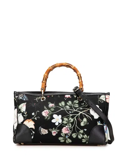 Pre-owned Gucci 2000-2015 Medium Canvas Bamboo Shopper Flora Knight Satchel