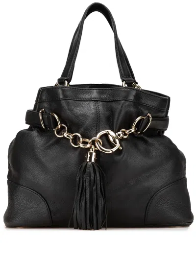 Pre-owned Gucci 2000-2015 Medium Deerskin Sienna Bit Tote Bag In Black