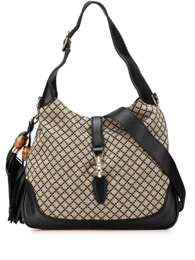Pre-owned Gucci 2000-2015 Medium Diamante Canvas New Jackie Satchel In Black
