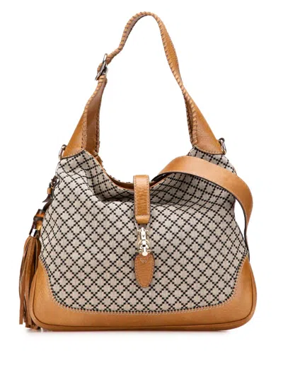 Pre-owned Gucci 2000-2015 Medium Diamante Canvas New Jackie Satchel In Brown