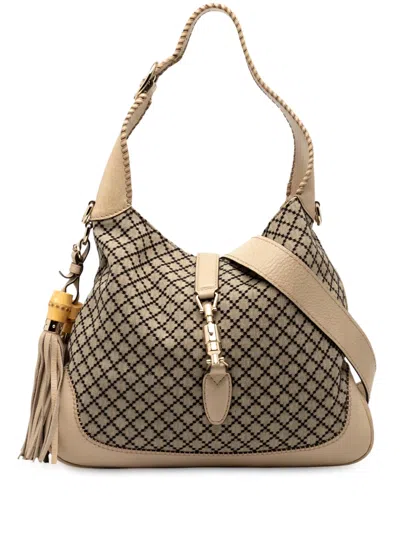 Pre-owned Gucci 2000-2015 Medium Diamante Canvas New Jackie Satchel In Brown