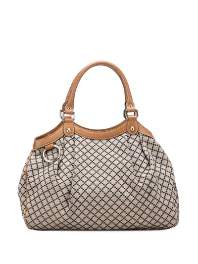 Pre-owned Gucci 2000-2015 Medium Diamante Canvas Sukey Tote Bag In Brown