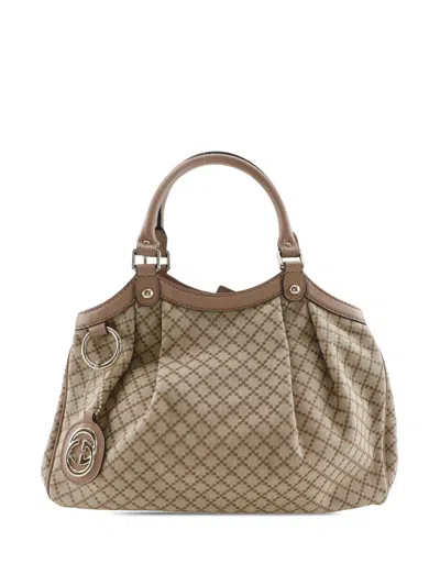 Pre-owned Gucci 2000-2015 Medium Diamante Canvas Sukey Tote Bag In Brown