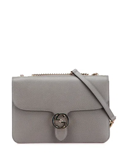 Pre-owned Gucci 2000-2015 Medium Dollar Calfskin Interlocking G Crossbody Bag In Gray