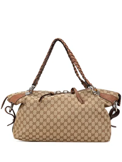 Pre-owned Gucci 2000-2015 Medium Gg Canvas Bamboo Bar Tote Bag In Brown