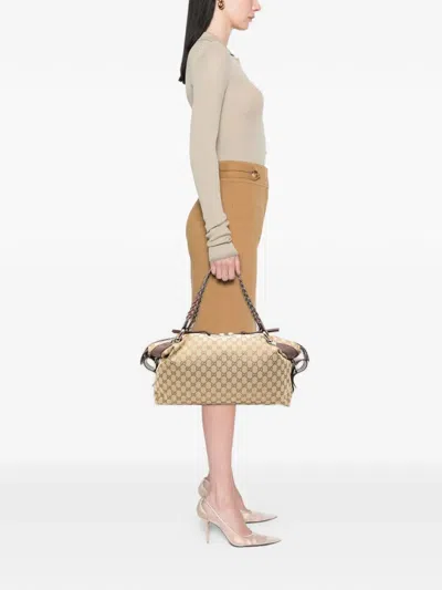 Pre-owned Gucci 2000-2015 Medium Gg Canvas Bamboo Bar Tote Bag In Brown