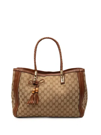 Pre-owned Gucci 2000-2015 Medium Gg Canvas Bella Tote Bag In Brown