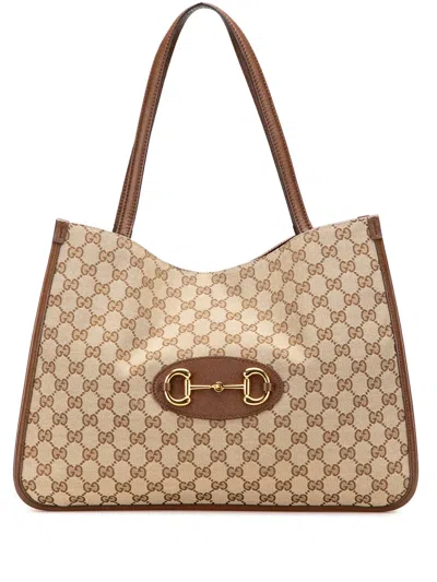 Pre-owned Gucci 2000-2015 Medium Gg Canvas Horsebit 1955 Tote Bag In Brown