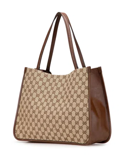 Pre-owned Gucci 2000-2015 Medium Gg Canvas Horsebit 1955 Tote Bag In Brown