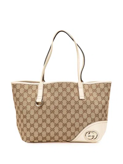 Pre-owned Gucci 2000-2015 Medium Gg Canvas New Britt Tote Bag In Brown