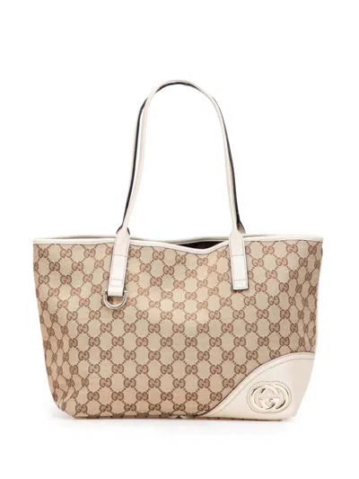 Pre-owned Gucci 2000-2015 Medium Gg Canvas New Britt Tote Bag In Brown