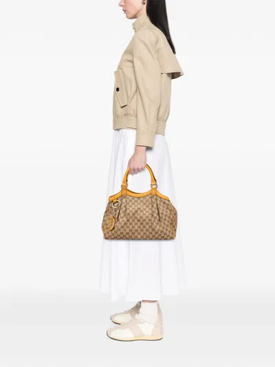 Pre-owned Gucci 2000-2015 Medium Gg Canvas Sukey Tote Bag In Brown