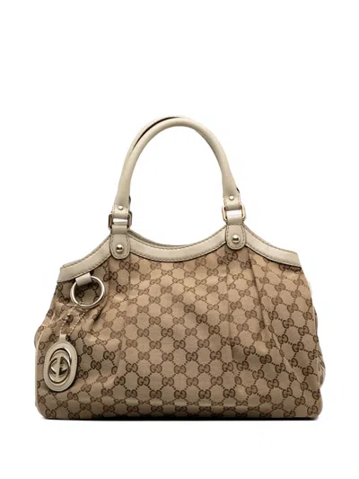 Pre-owned Gucci 2000-2015 Medium Gg Canvas Sukey Tote Bag In Brown