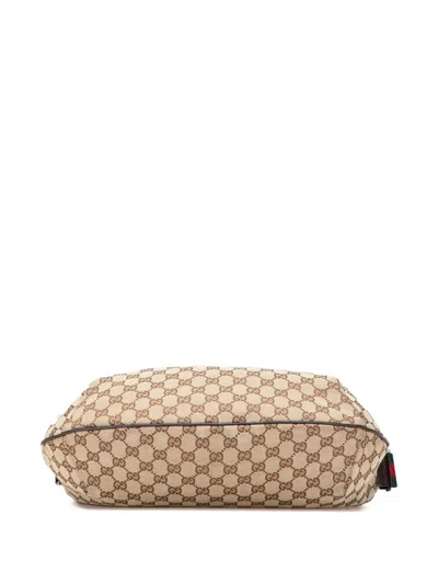 Pre-owned Gucci 2000-2015 Medium Gg Canvas Web Half Moon Crossbody Bag In Brown