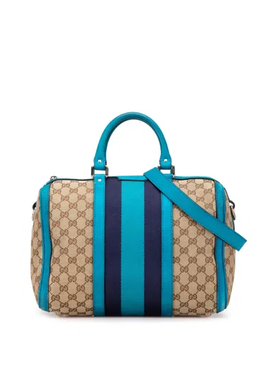 Pre-owned Gucci 2000-2015 Medium Gg Canvas Web Joy Boston Bag Satchel In Brown