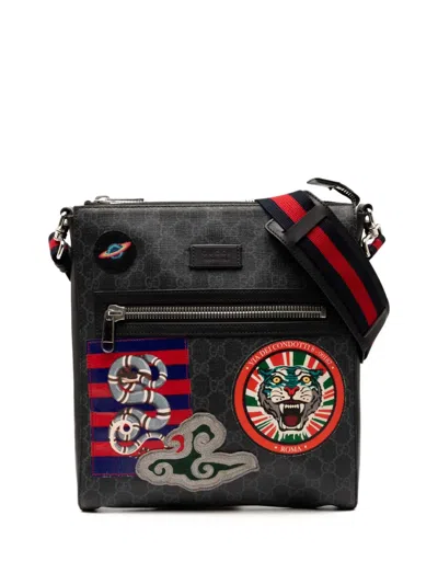 Pre-owned Gucci 2000-2015 Medium Gg Supreme Night Courier Messenger Bag Crossbody Bag In Black