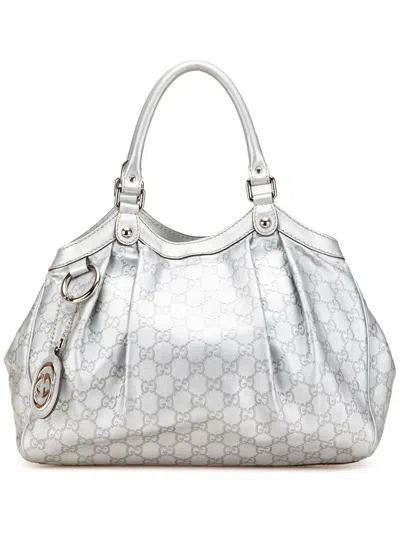 Pre-owned Gucci 2000-2015 Medium Ssima Sukey Tote Bag In Silver