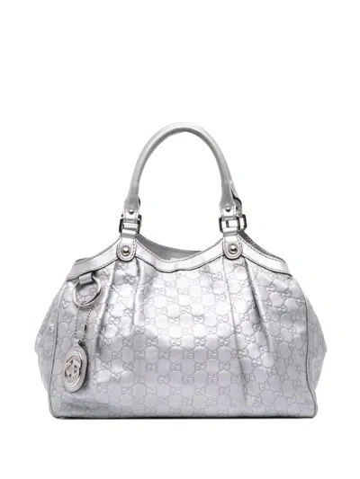 Pre-owned Gucci 2000-2015 Medium Ssima Sukey Tote Bag In Silver