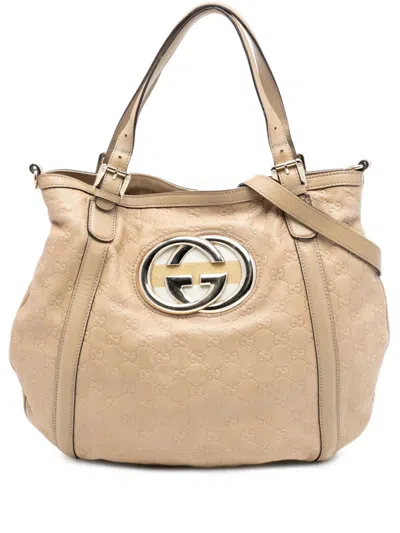 Pre-owned Gucci 2000-2015 Medium Ssima Web Britt Satchel In Brown