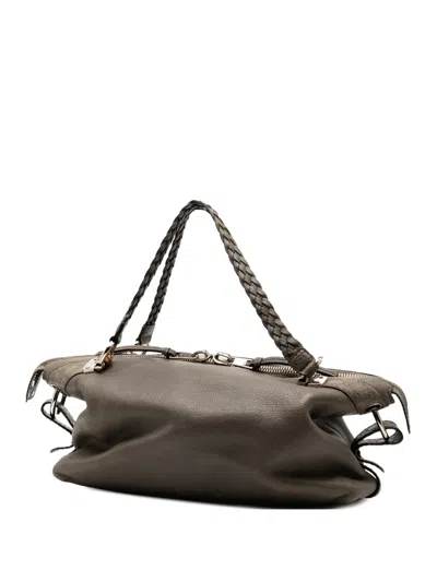 Pre-owned Gucci 2000-2015 Medium Leather Bamboo Bar Tote Bag In Gray