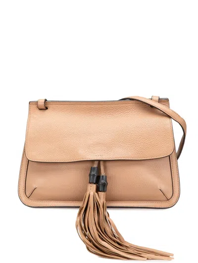 Pre-owned Gucci 2000-2015 Medium Leather Bamboo Daily Crossbody Bag In Brown