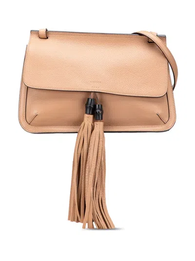 Pre-owned Gucci 2000-2015 Medium Leather Bamboo Daily Crossbody Bag In Brown