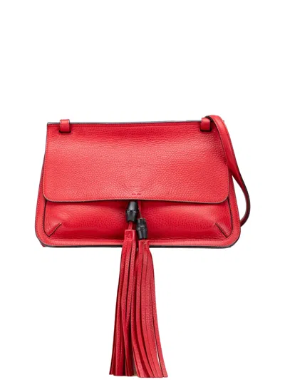 Pre-owned Gucci 2000-2015 Medium Leather Bamboo Daily Crossbody Bag In Red