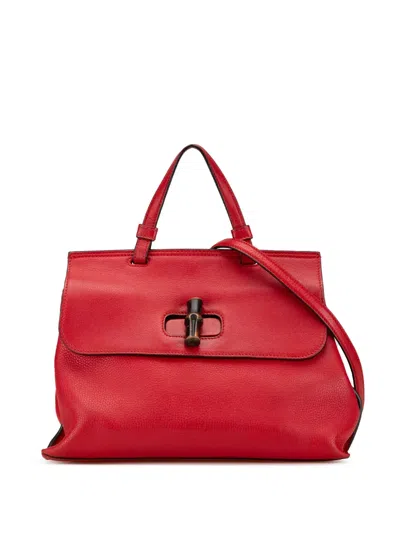 Pre-owned Gucci 2000-2015 Medium Leather Bamboo Daily Satchel In Red