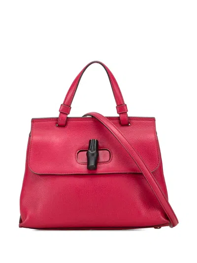 Pre-owned Gucci 2000-2015 Medium Leather Bamboo Daily Satchel In Red