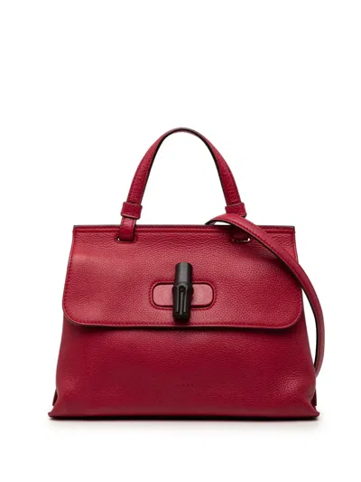 Pre-owned Gucci 2000-2015 Medium Leather Bamboo Daily Satchel In Red