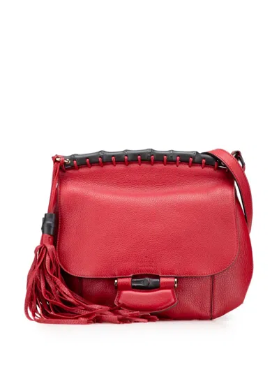 Pre-owned Gucci 2000-2015 Medium Leather Bamboo Nouveau Fringe Crossbody Bag In Red
