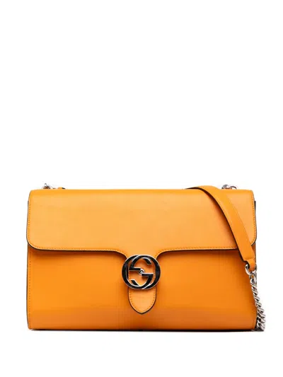 Pre-owned Gucci 2000-2015 Medium Leather Dollar Interlocking G Crossbody Bag In Orange