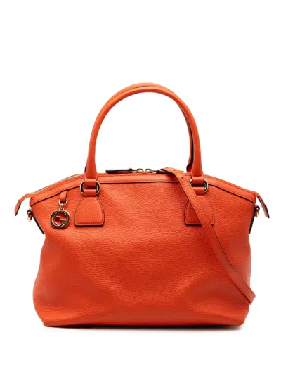 Pre-owned Gucci 2000-2015 Medium Leather Gg Charm Dome Satchel In Orange