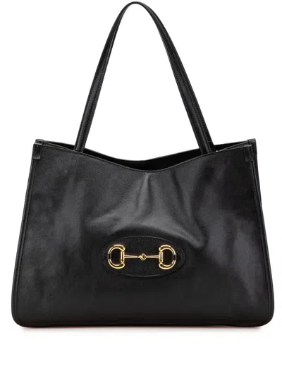 Pre-owned Gucci 2000-2015 Medium Leather Horsebit 1955 Tote Bag In Black