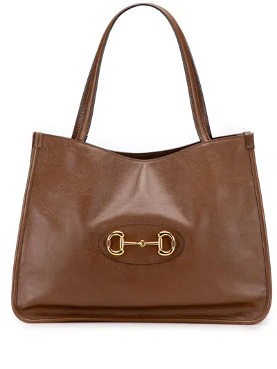 Pre-owned Gucci 2000-2015 Medium Leather Horsebit 1955 Tote Bag In Brown