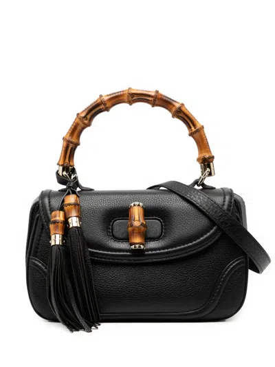 Pre-owned Gucci 2000-2015 Medium Leather New Bamboo Satchel In Black