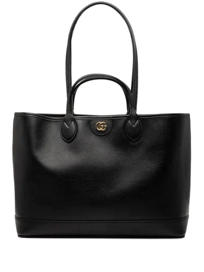 Pre-owned Gucci 2000-2015 Medium Leather Ophidia Tote Satchel In Black